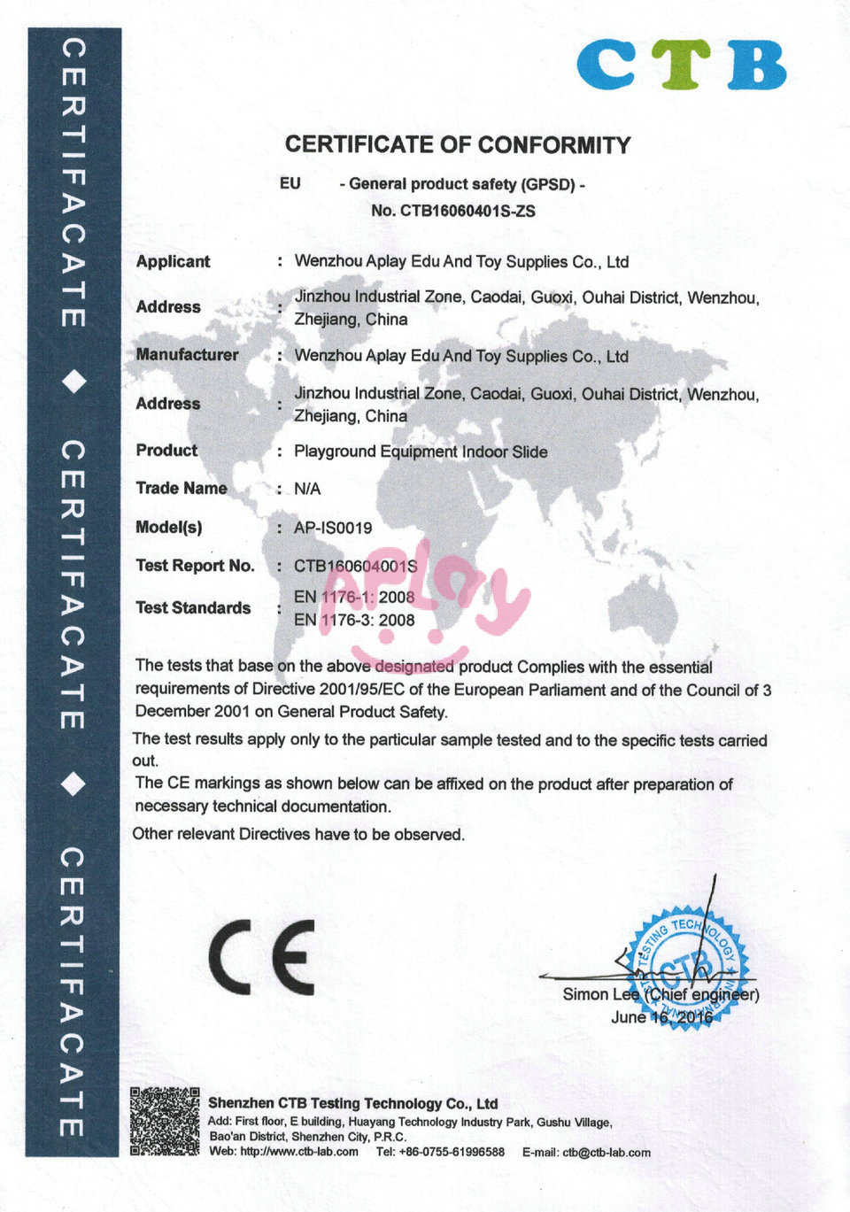 CE Aplay Playground equipment slide